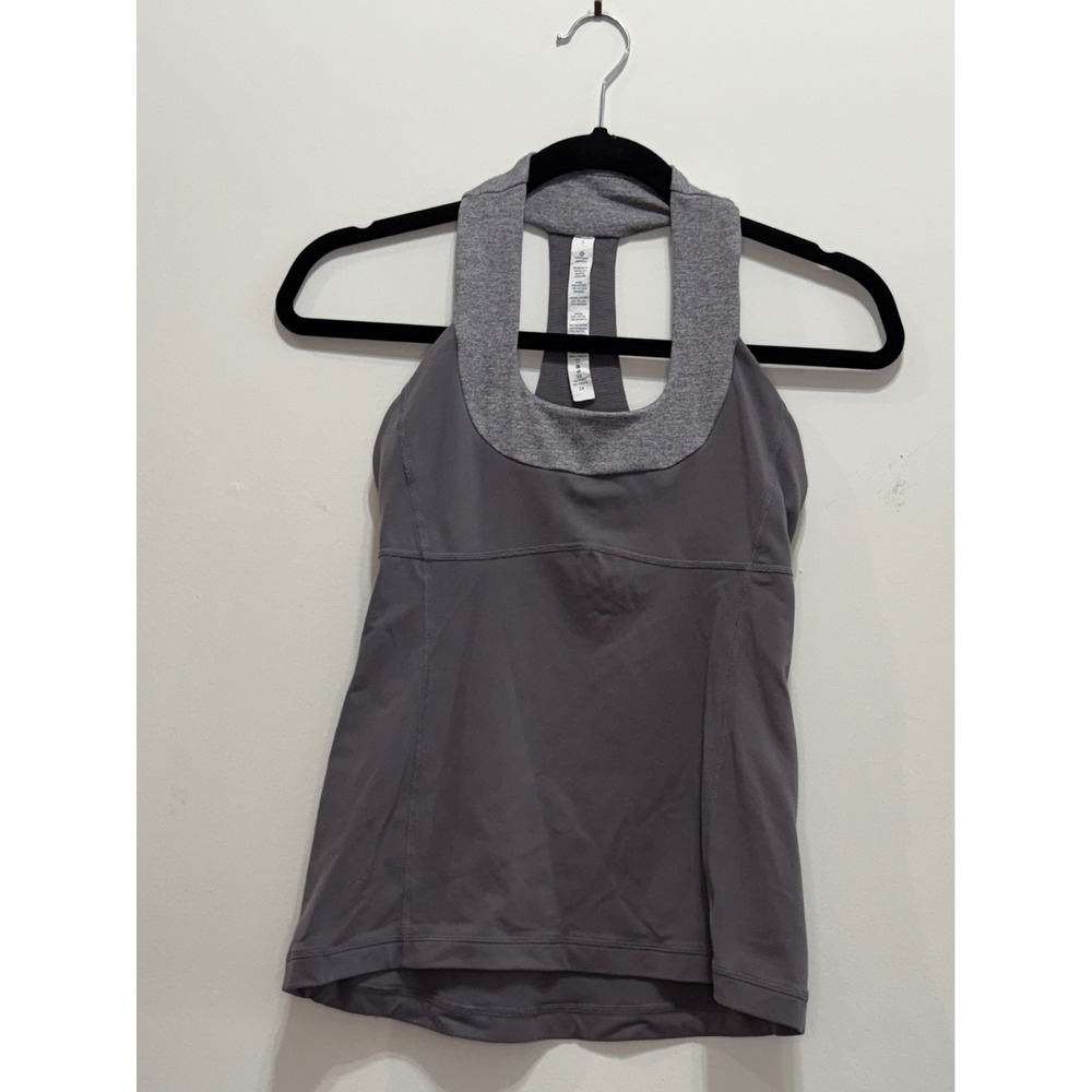 Lululemon Grey Racerback Tank Top with Shelf Bra Size 6 Activewear Yoga Gym